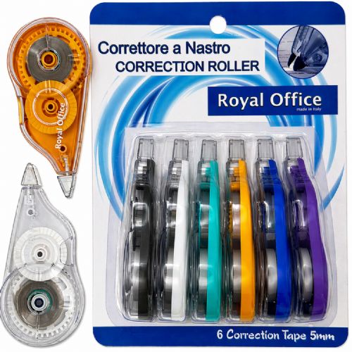 CORRETTORE A NASTRO ROYAL OFFICE 5mm x12M BLISTER 6 COLORI